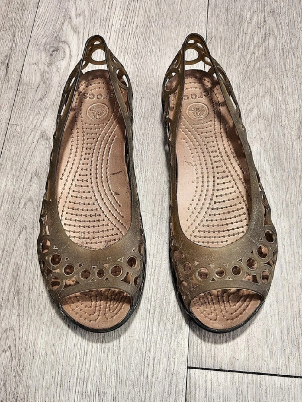 Crocs Adrina Peep Toe Flat Brown Women's 7 Sandals